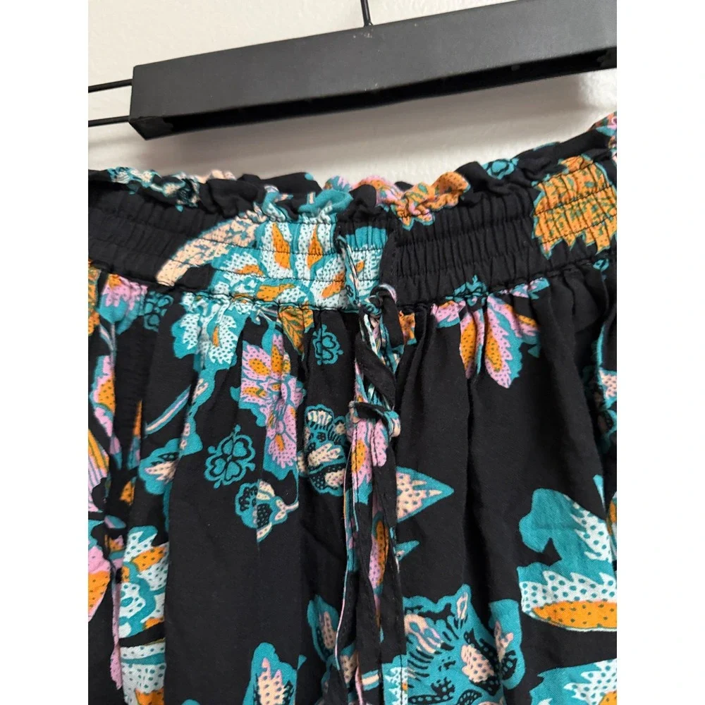 Free People Take It Easy Lounge Pants Floral Black Boho Palazzo Wide Leg Pockets